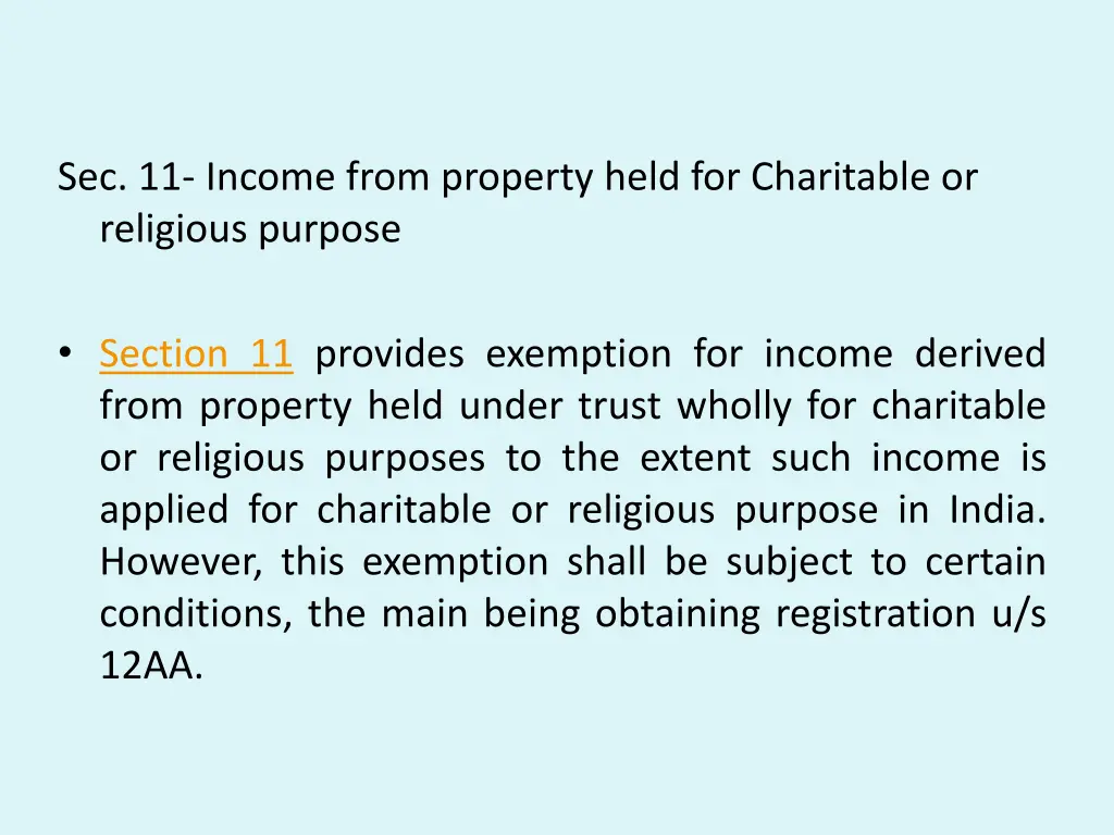 sec 11 income from property held for charitable