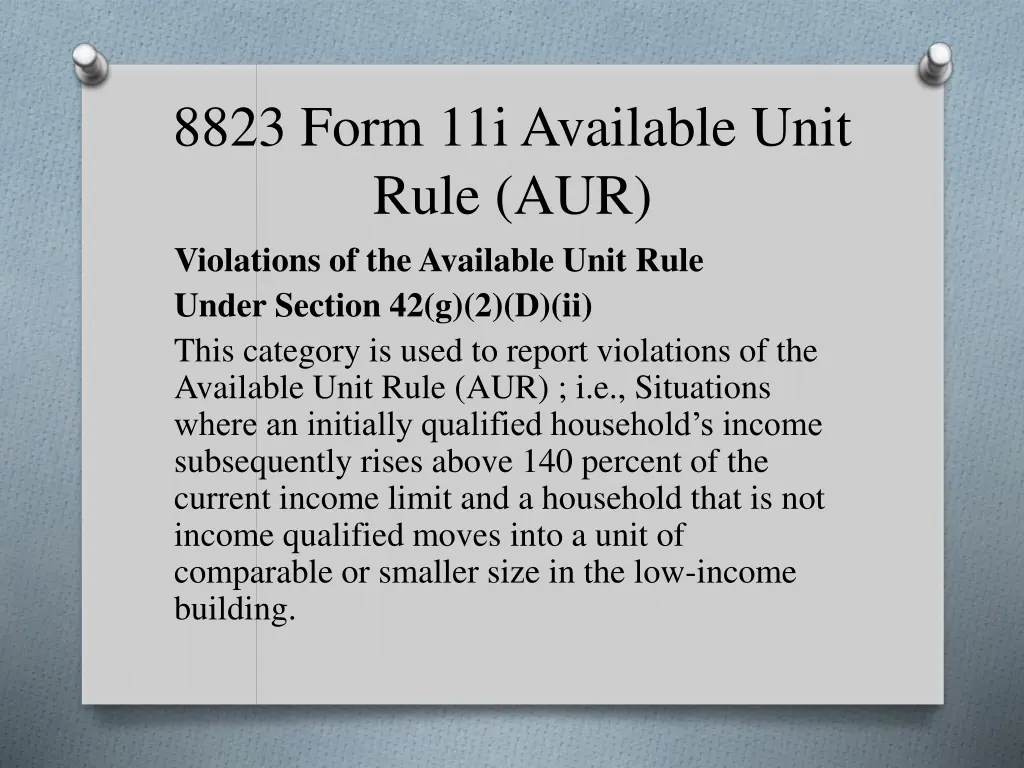 8823 form 11i available unit rule aur violations