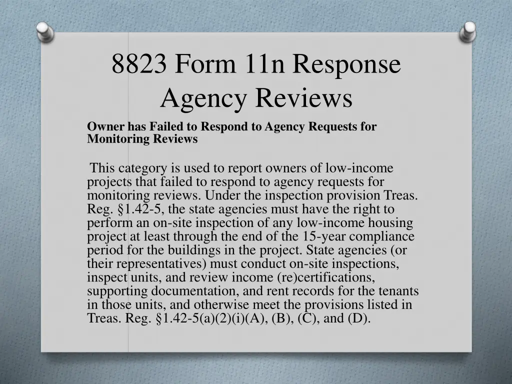 8823 form 11n response agency reviews owner