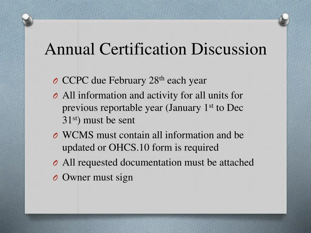 annual certification discussion