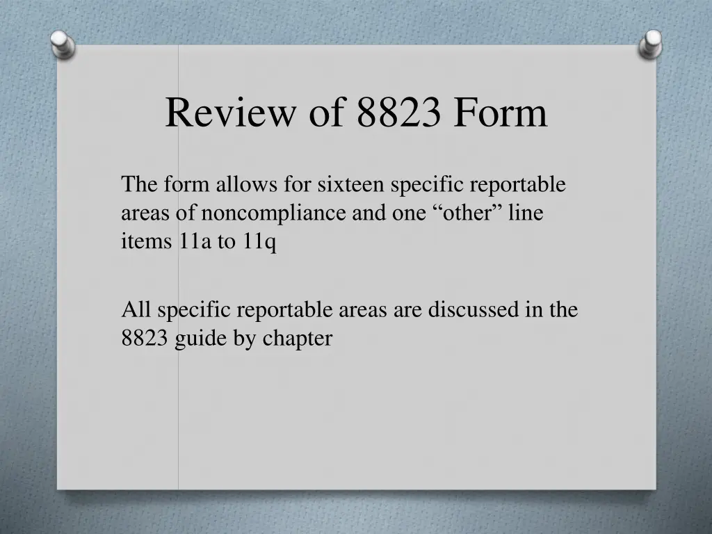 review of 8823 form