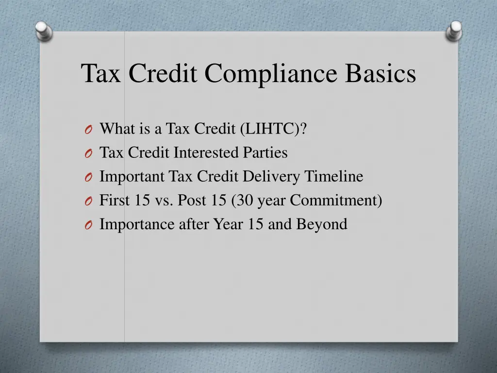 tax credit compliance basics