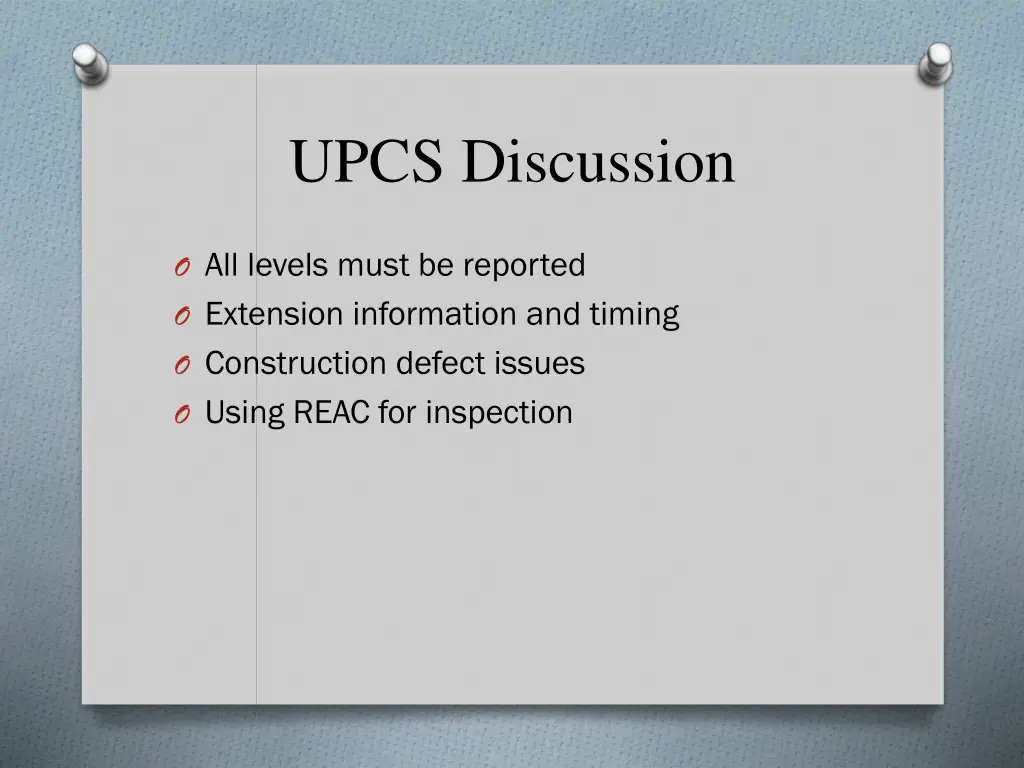 upcs discussion