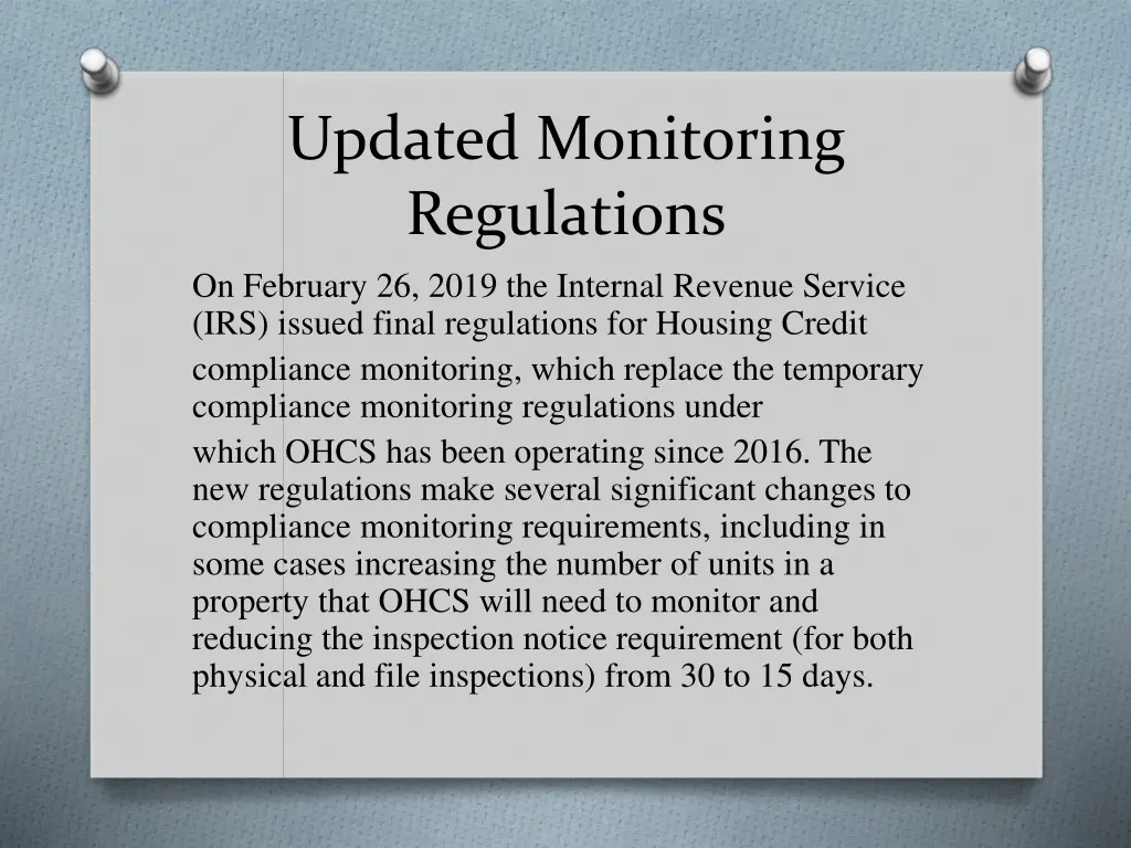 updated monitoring regulations on february