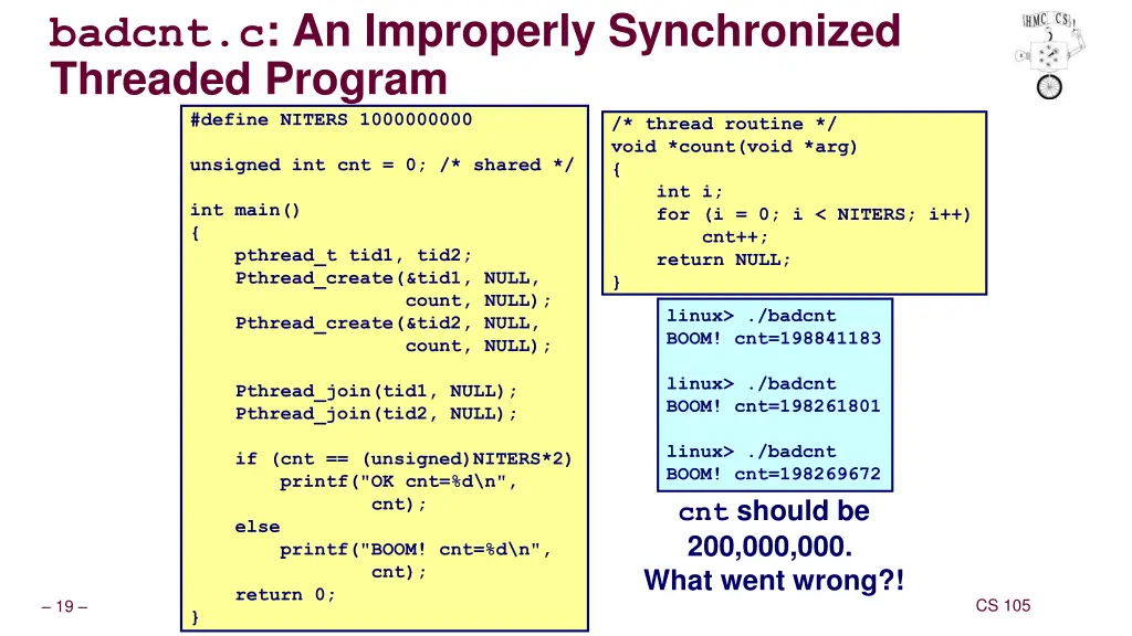 badcnt c an improperly synchronized threaded