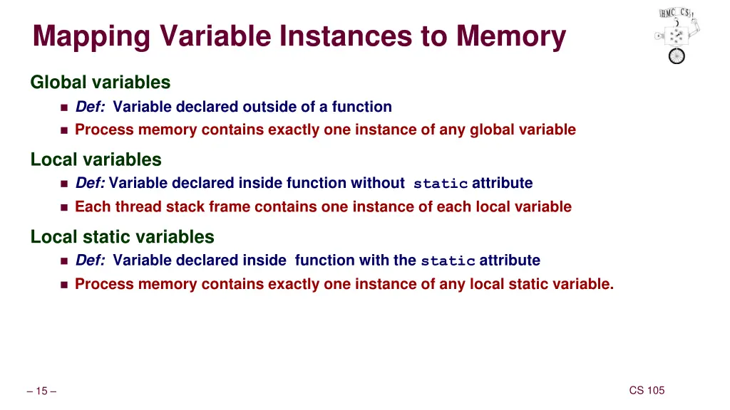 mapping variable instances to memory