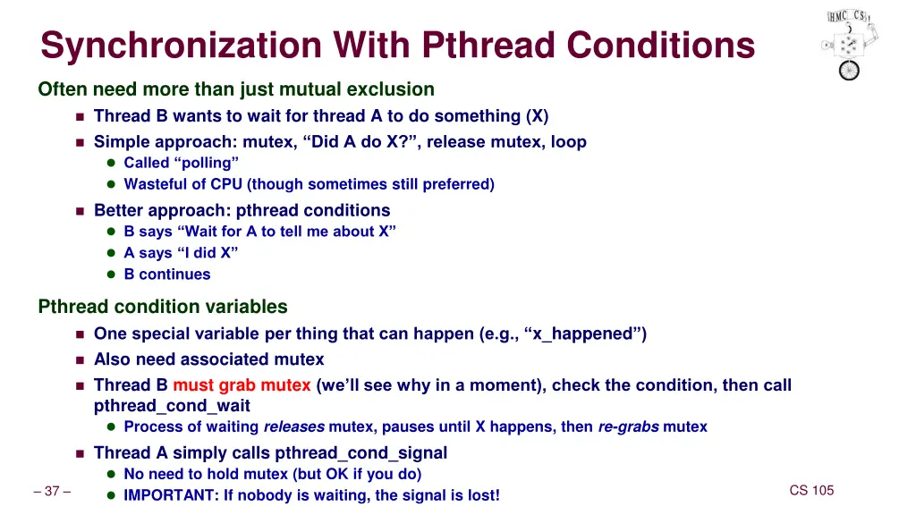 synchronization with pthread conditions