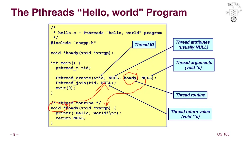 the pthreads hello world program