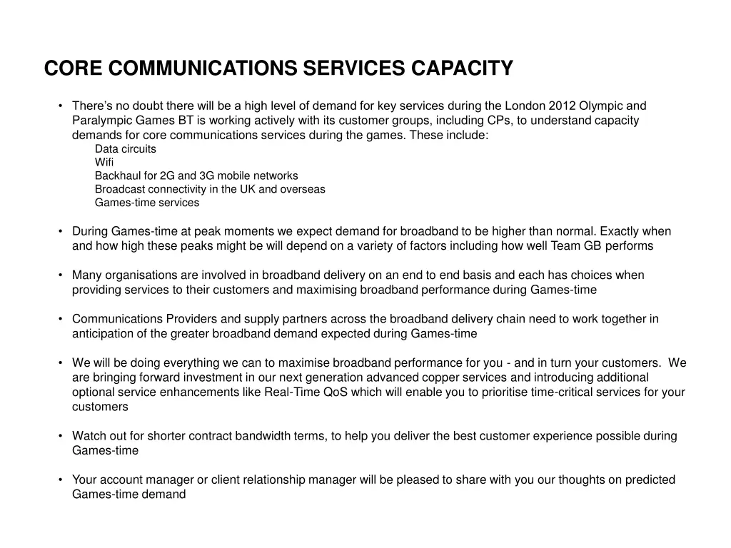 core communications services capacity