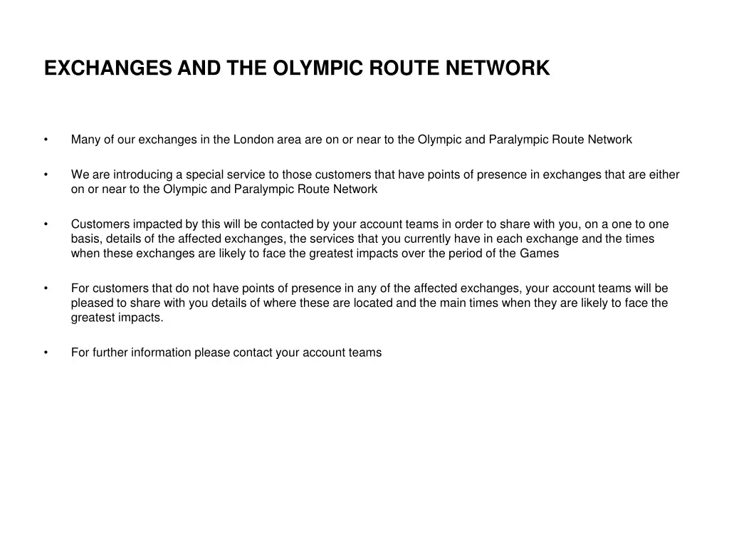 exchanges and the olympic route network