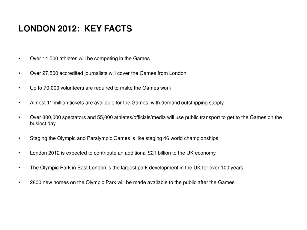 london 2012 key facts