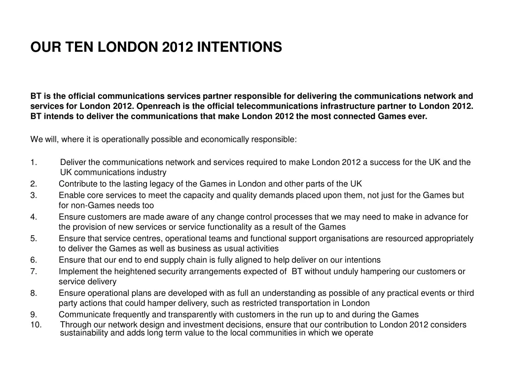 our ten london 2012 intentions