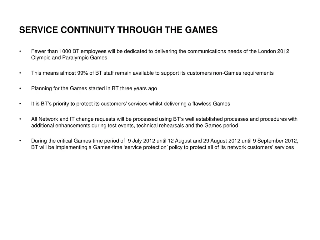 service continuity through the games