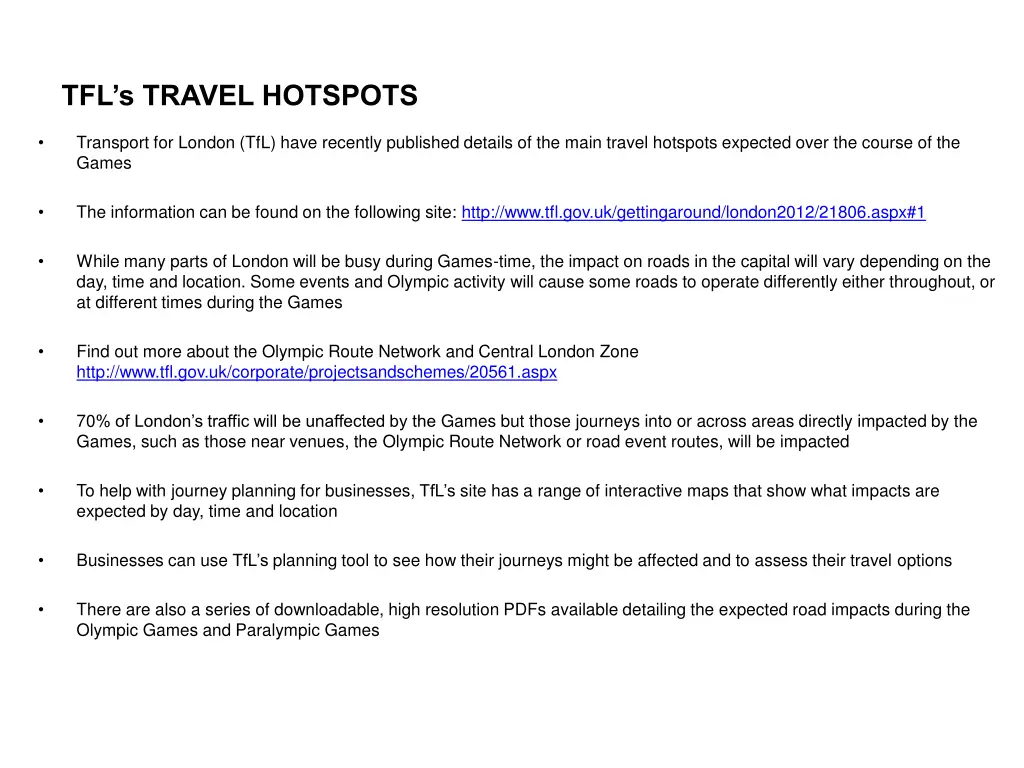 tfl s travel hotspots