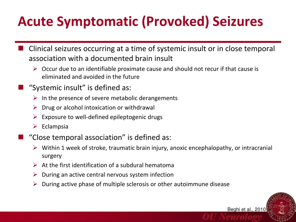 acute symptomatic provoked seizures