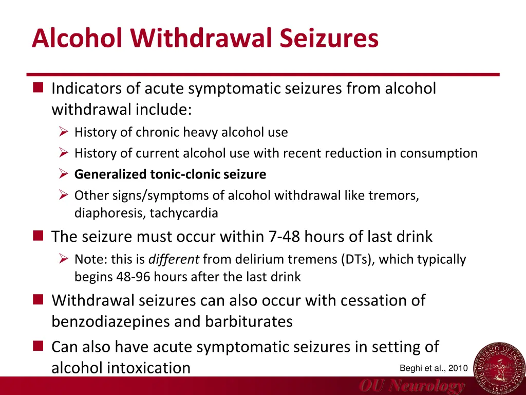 alcohol withdrawal seizures