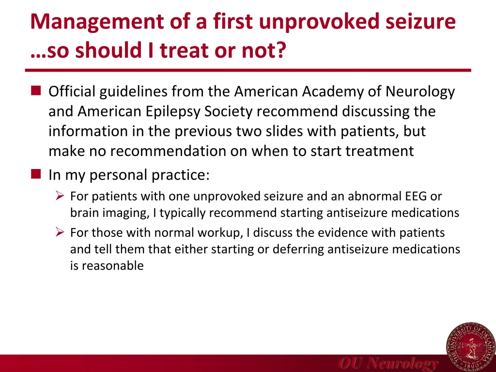 management of a first unprovoked seizure 3