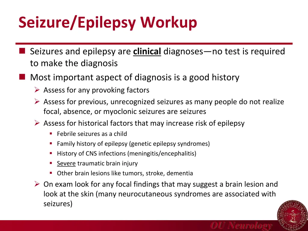 seizure epilepsy workup