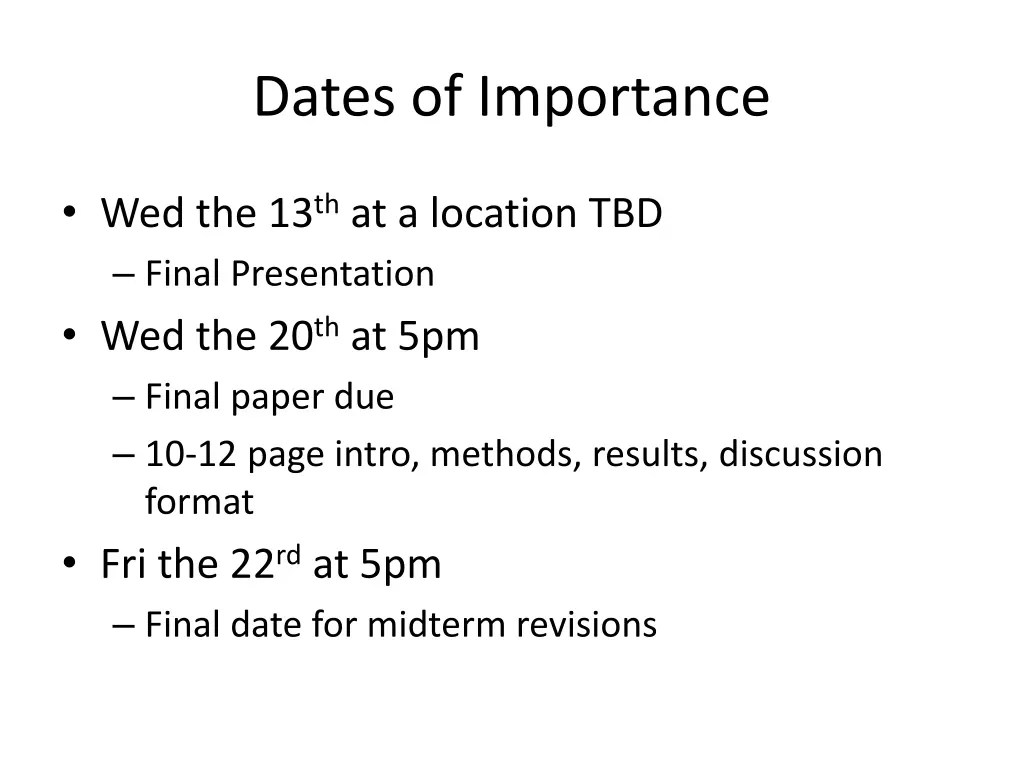 dates of importance