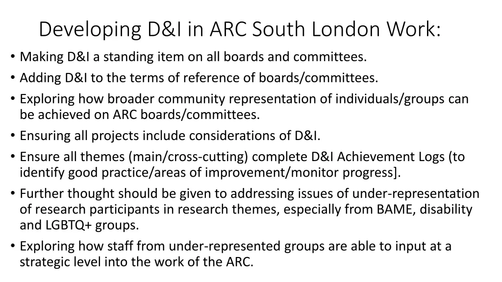 developing d i in arc south london work making