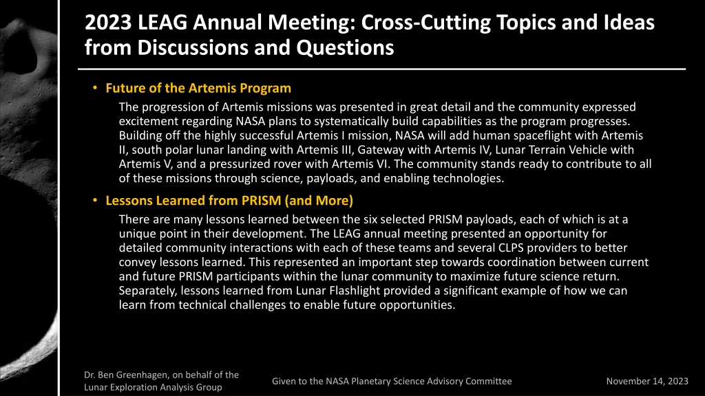 2023 leag annual meeting cross cutting topics 2