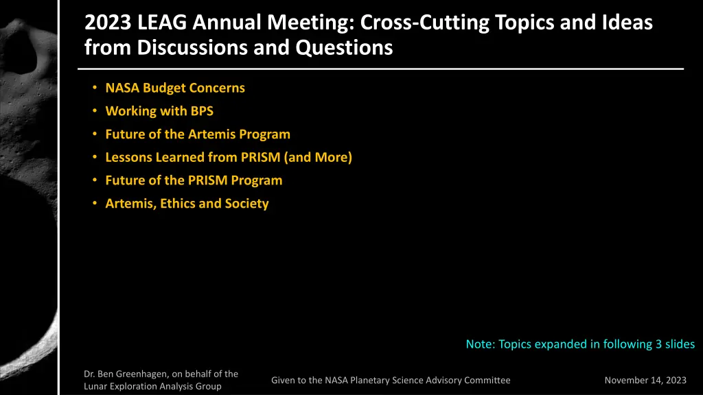 2023 leag annual meeting cross cutting topics