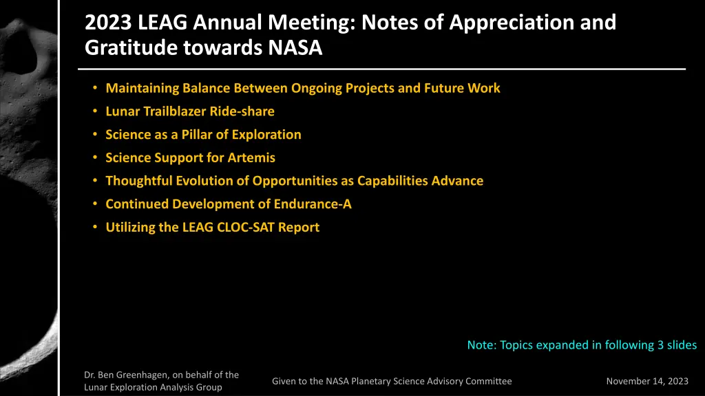 2023 leag annual meeting notes of appreciation