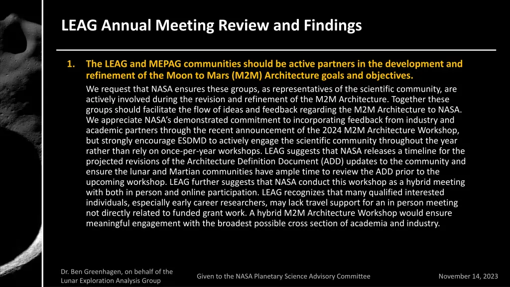leag annual meeting review and findings 1