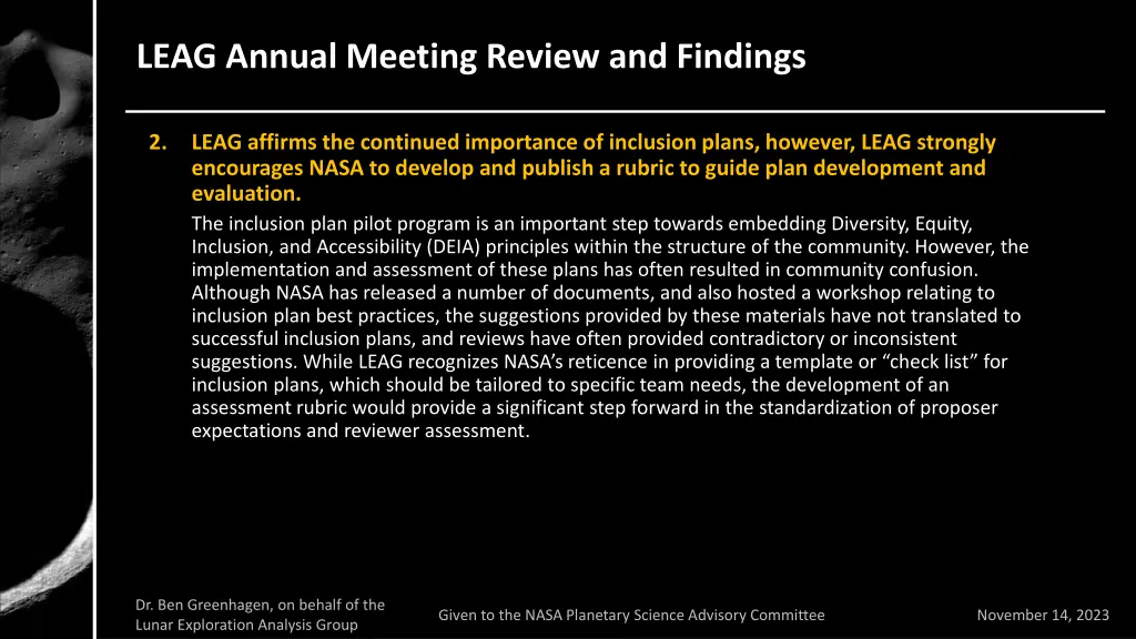 leag annual meeting review and findings 2