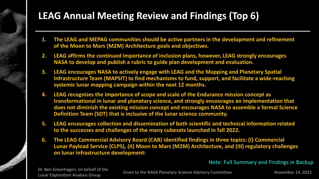 leag annual meeting review and findings top 6