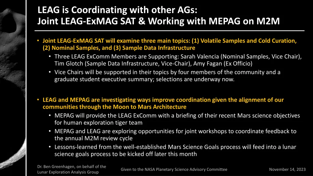 leag is coordinating with other ags joint leag
