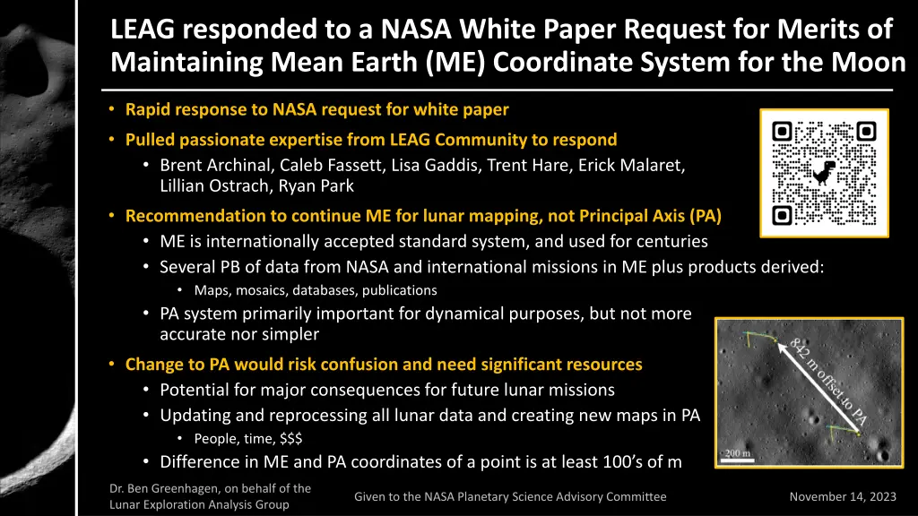 leag responded to a nasa white paper request