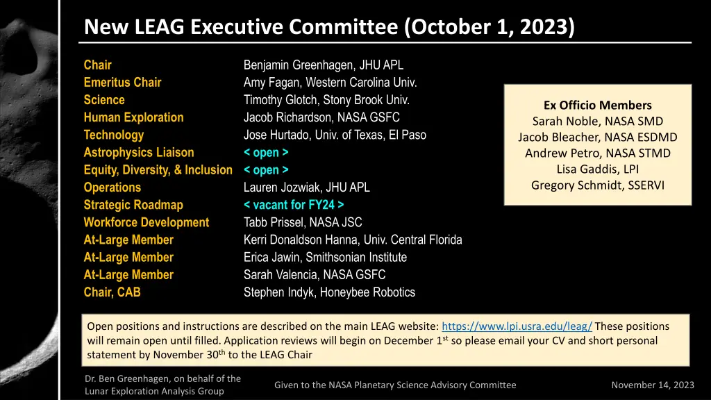new leag executive committee october 1 2023