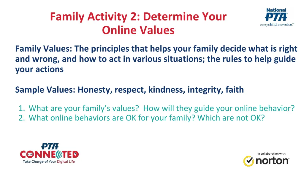 family activity 2 determine your online values