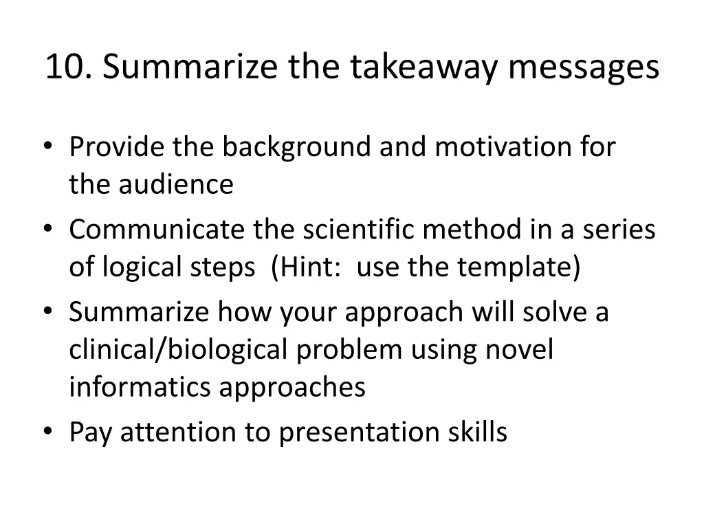 10 summarize the takeaway messages