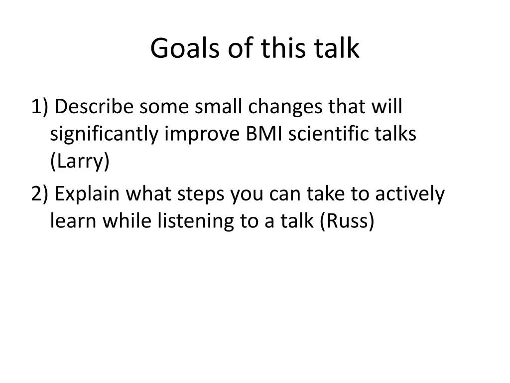 goals of this talk 1