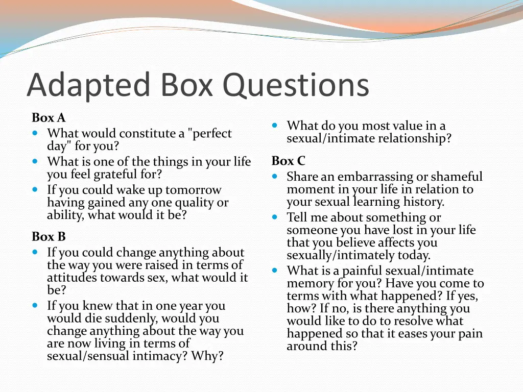 adapted box questions