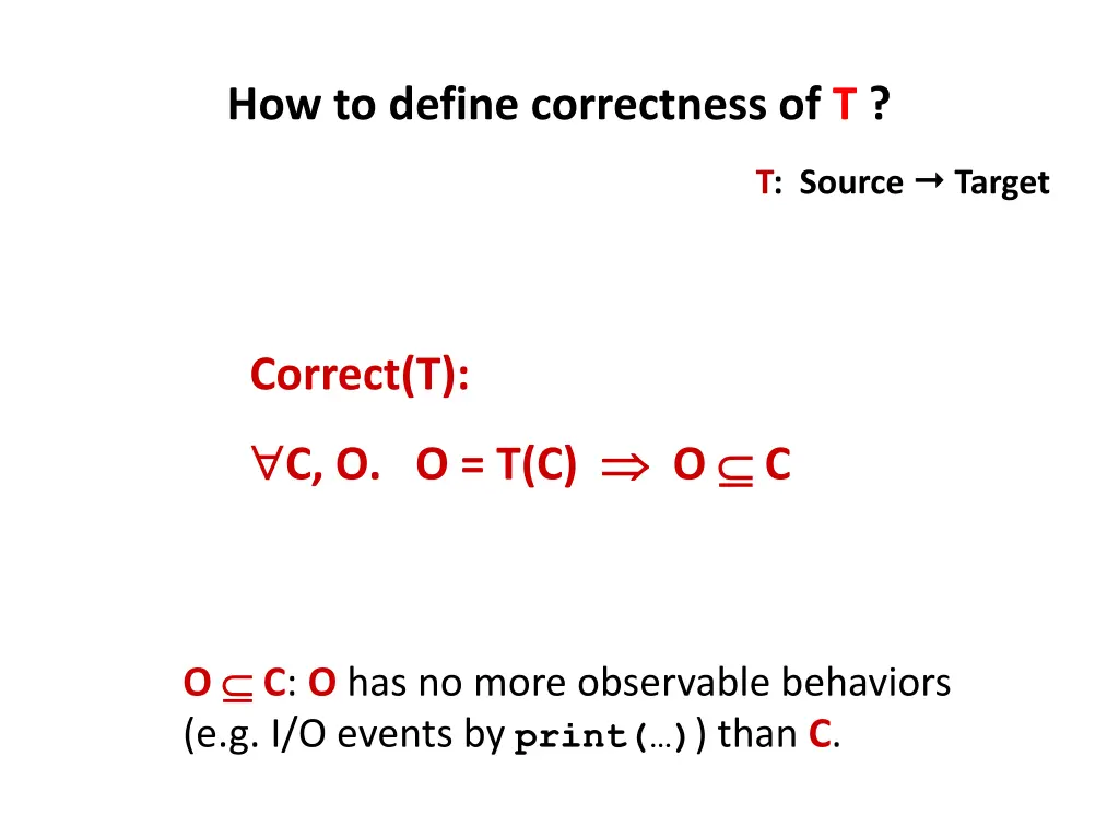 how to define correctness of t 1