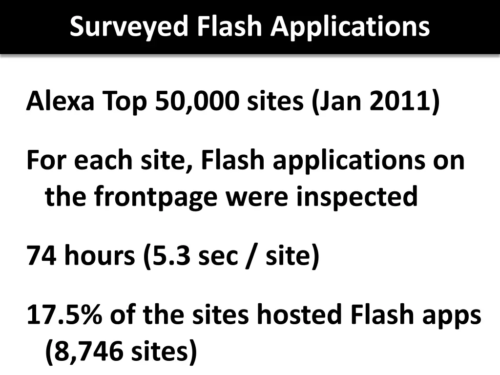 surveyed flash applications