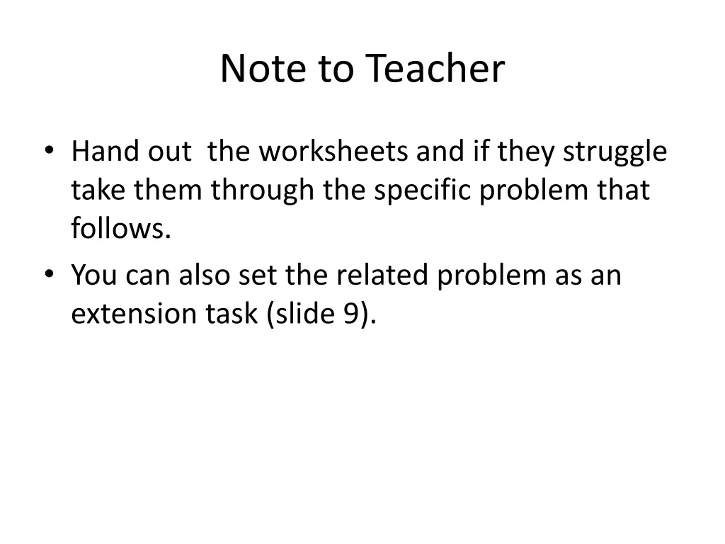 note to teacher