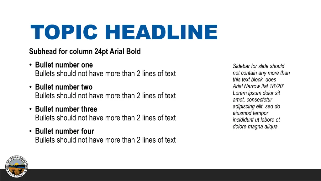 topic headline subhead for column 24pt arial bold