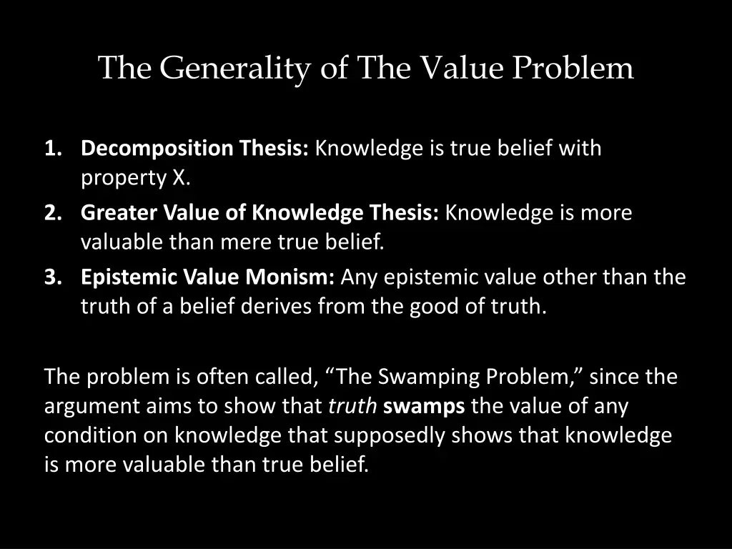 the generality of the value problem