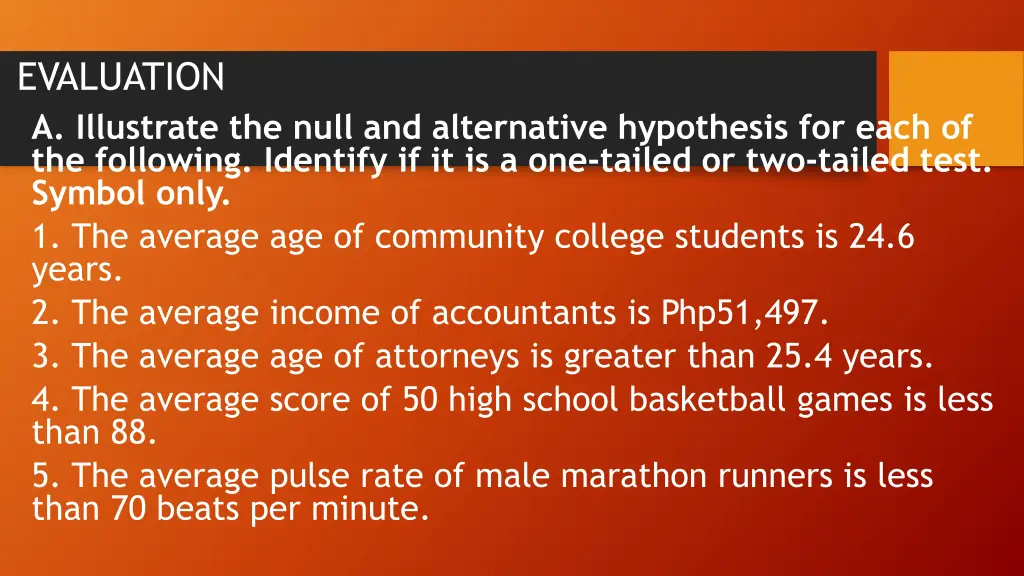 evaluation a illustrate the null and alternative