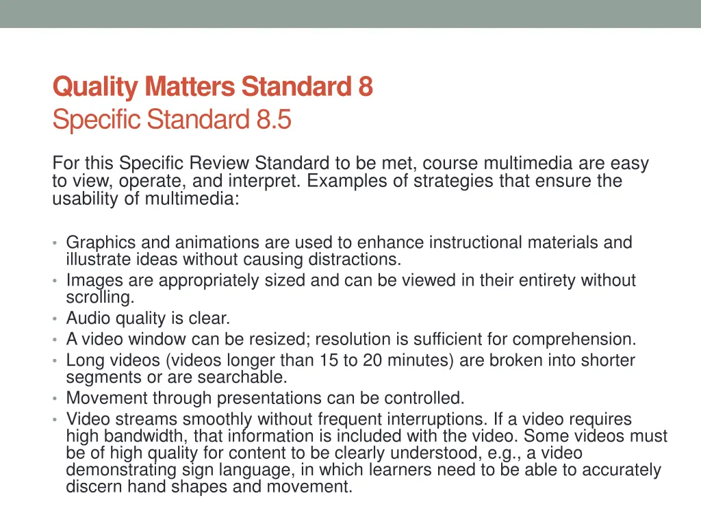 quality matters standard 8 specific standard 2