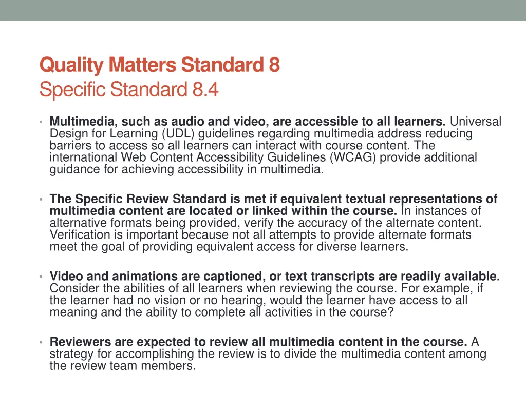 quality matters standard 8 specific standard