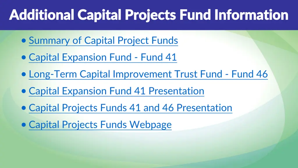 additional capital projects fund information