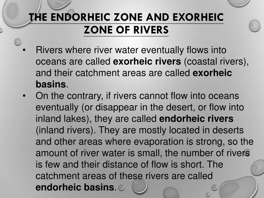 the endorheic zone and exorheic zone of rivers