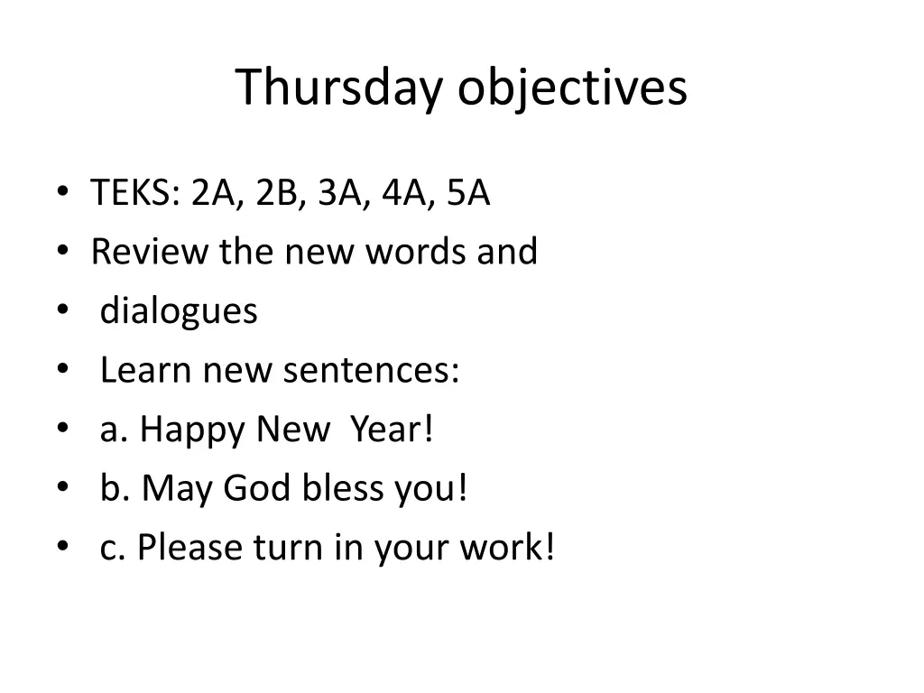 thursday objectives