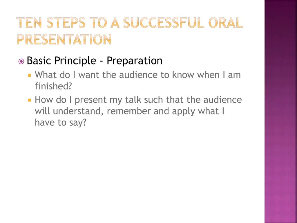 ten steps to a successful oral presentation