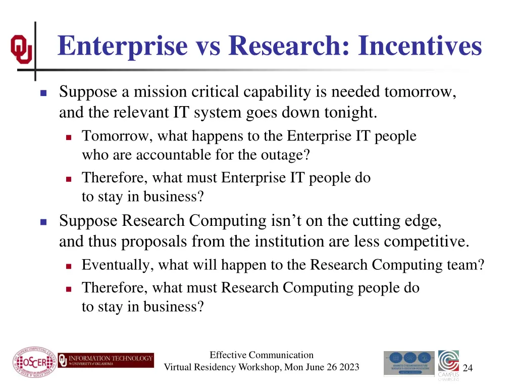 enterprise vs research incentives